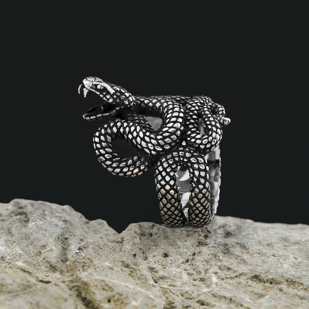 Vintage Snake Ring — Silver-Tone Stainless Steel Punk