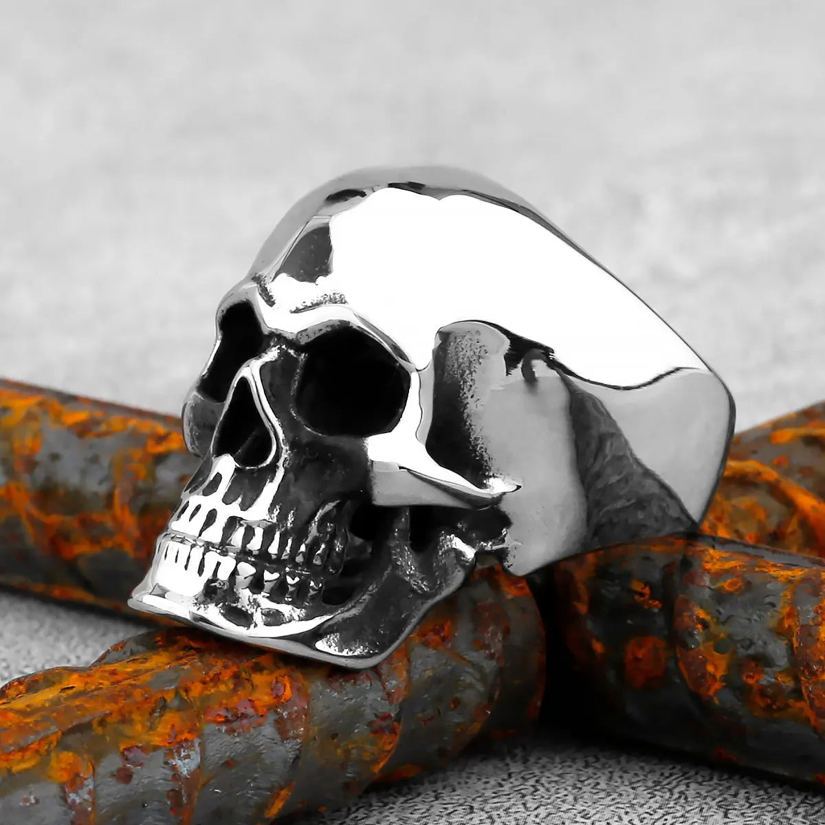 High Polish Heavy Skull Ring — Two-Tone