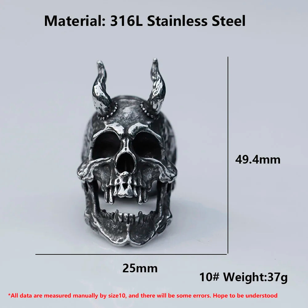 Horned Satan Skull Ring — 316L Stainless Steel