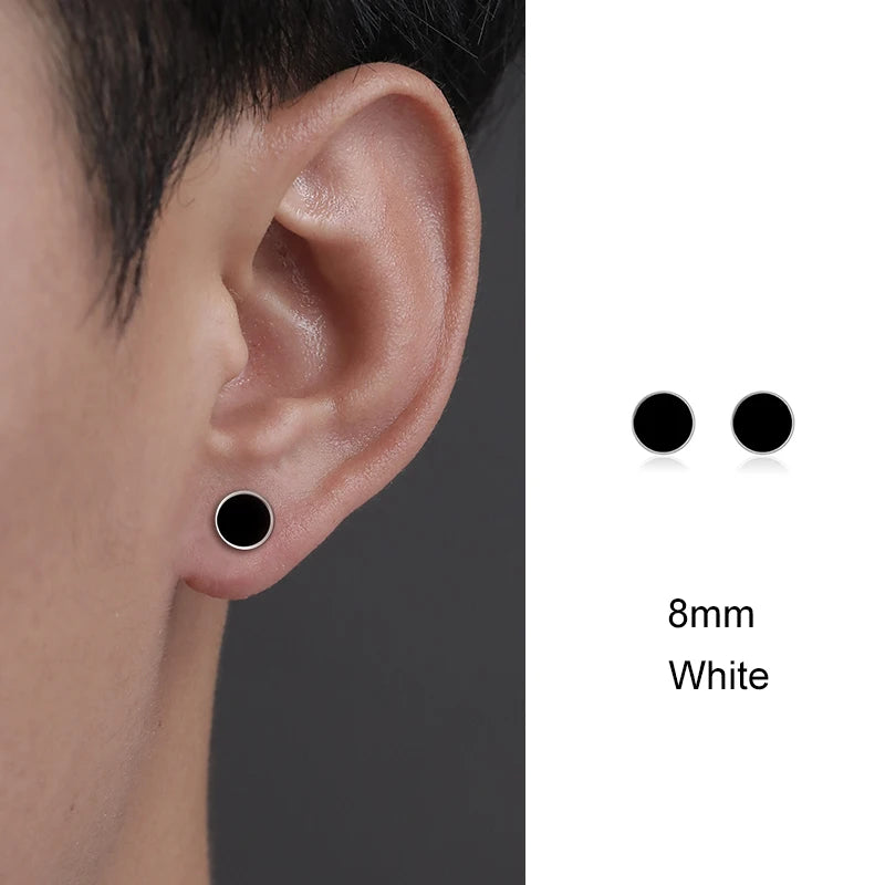 Trendy HipHop Titanium Steel Round Men's Stud Earrings Hippie Stainless Steel Black Drip Earings for Men Couple