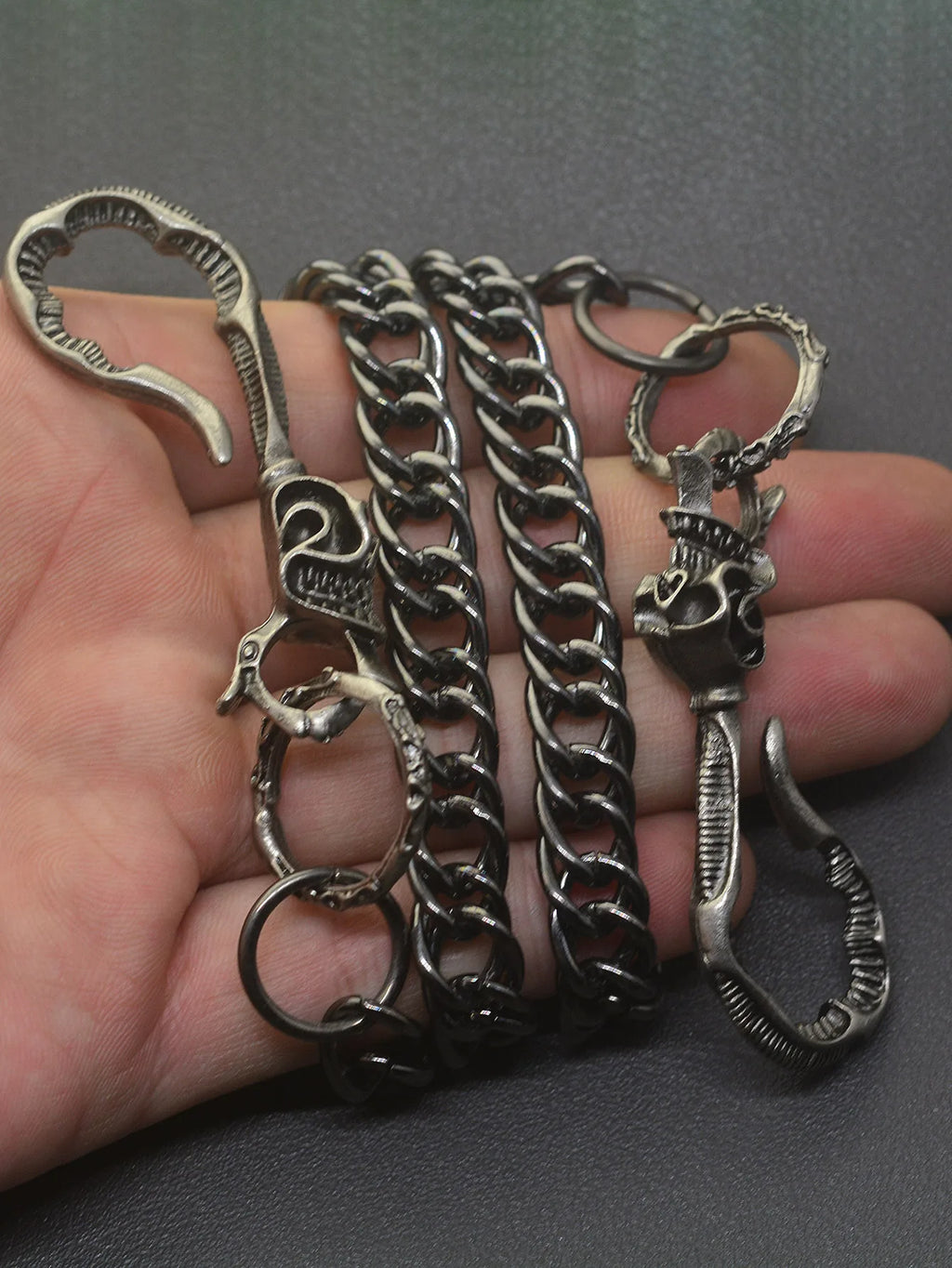 24 Inch Hip Pop Gunmetal Black Wallet Pants Biker Jean 10mm Curl Chain Large Skull Blet U Hook Gift for Friend EDC FOB