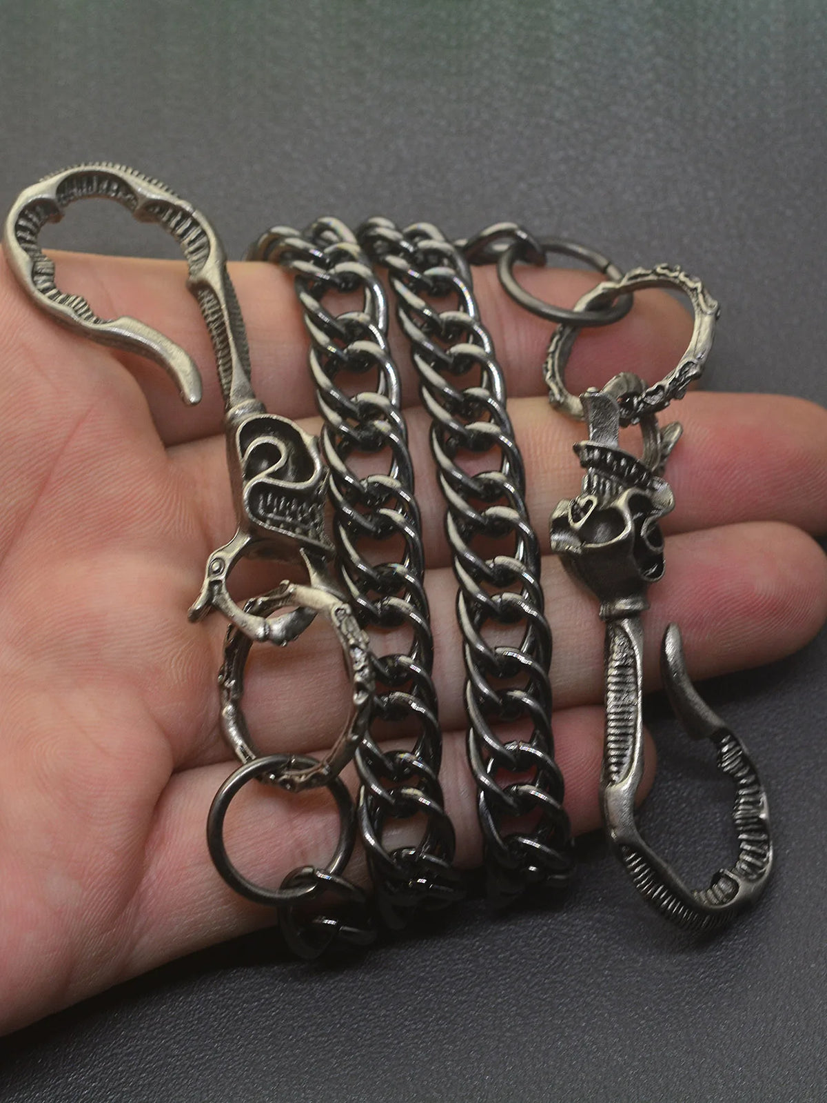 24 Inch Hip Pop Gunmetal Black Wallet Pants Biker Jean 10mm Curl Chain Large Skull Blet U Hook Gift for Friend EDC FOB