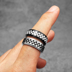Racing Checkerboard Fidget Spinner Men Rings Stainless Steel Punk Rock Simple Women Jewelry Fashion Accessories Gift