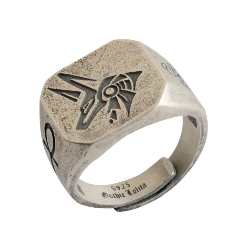 New Vintage Fashion Trend Ancient Egyptian Gods Eye of Horus Death Anubis Graphic Ring Men's Open Adjustable Ring