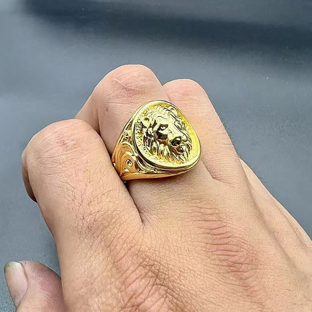 Vintage 316L Stainless Steel Animal Lion Pattern Rings For Men Women Punk Fashion Lion Head Ring Party Jewelry Gift