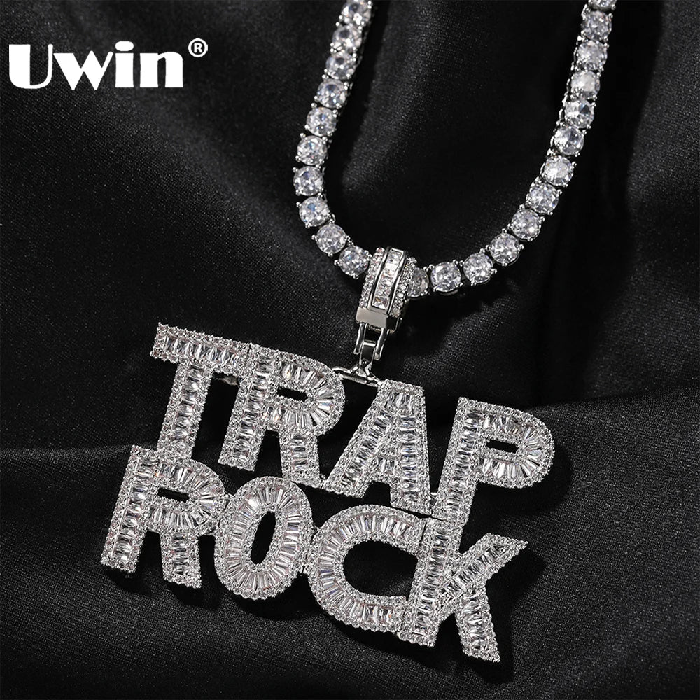 UWIN Customized Baguettecz Name Necklaces for Women Men Iced Out Cubic Zirconia Letters Fashion Personalized Jewelry