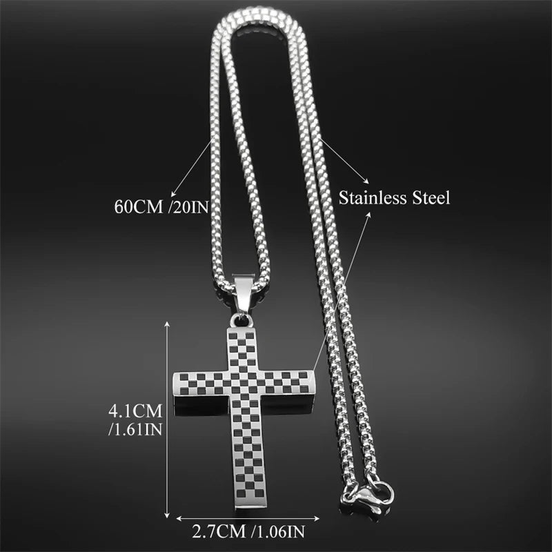 Jesus Christ Cross Pendant Necklace Box Chain — Stainless Steel
