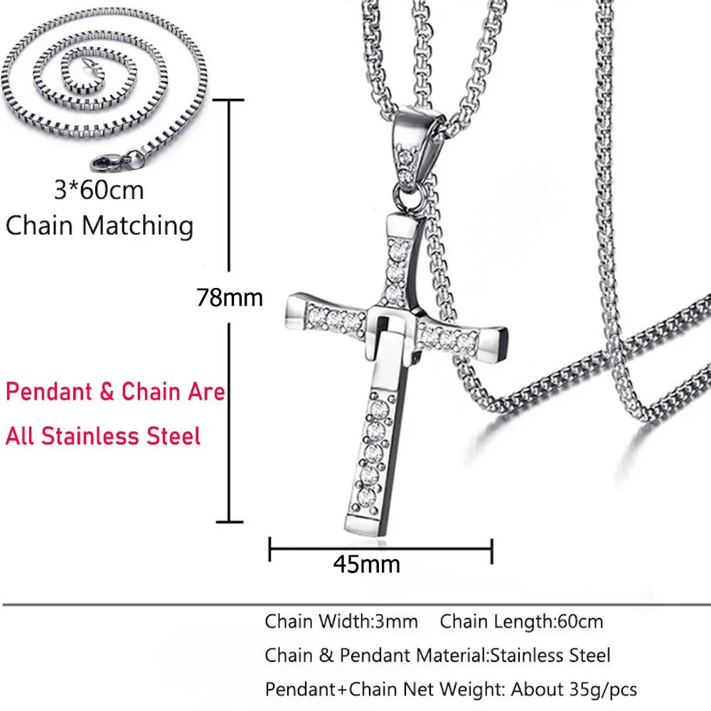 60cm Length Stainless Steel Pendant Necklace Solid 78*45mm Big Size Cross Men Waterproof Neck Jewelry Drop Shipping