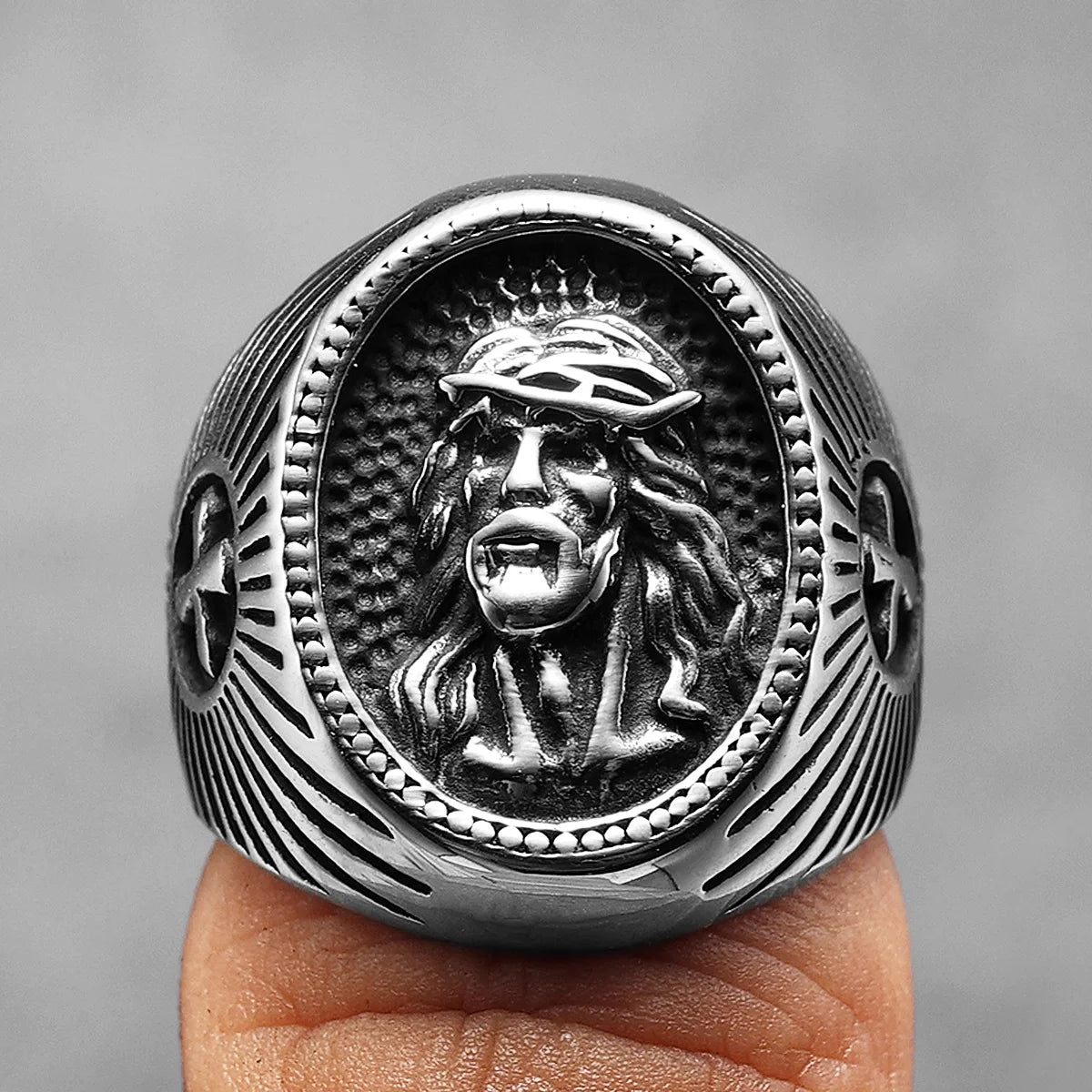 Cross Jesus Ring Stainless Steel