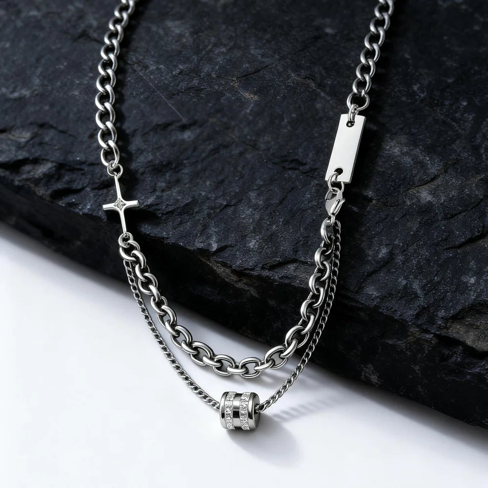 Double Cuban Chain Choker — Stainless Steel