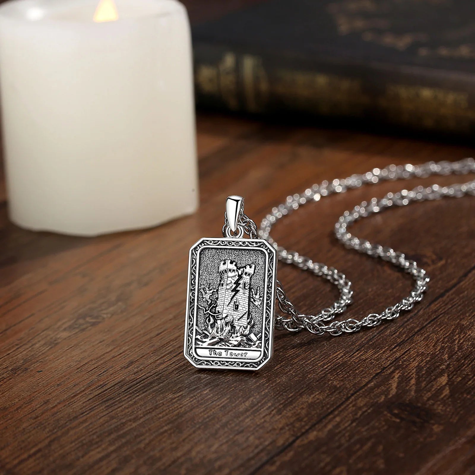 Eudora The Tower Tarot Cards Necklace Copper Vintage Major Arcana Divination Pendant Spiritual Jewelry Amulet Gift for