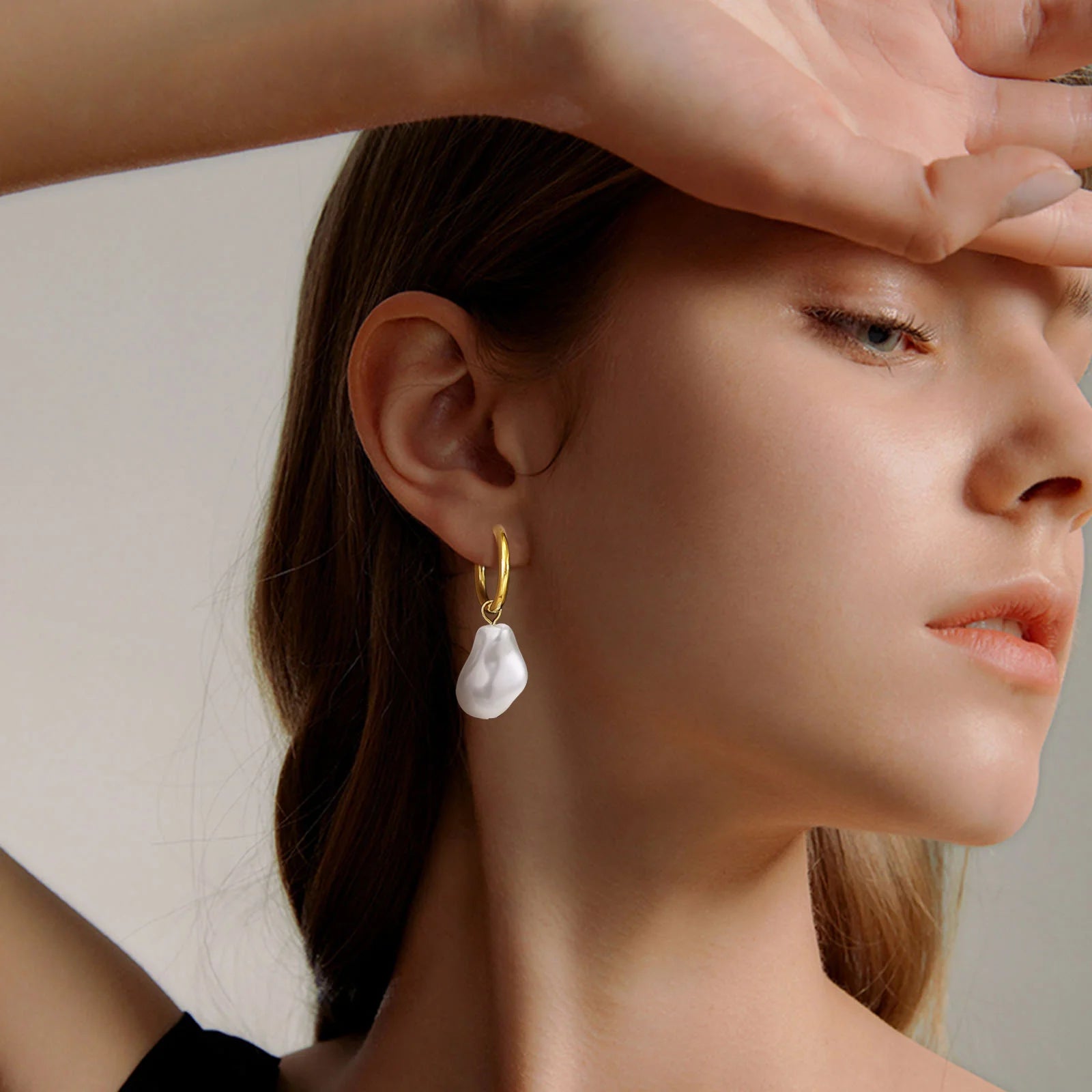 Baroque Pearl Huggie Hoop Earrings — Statement