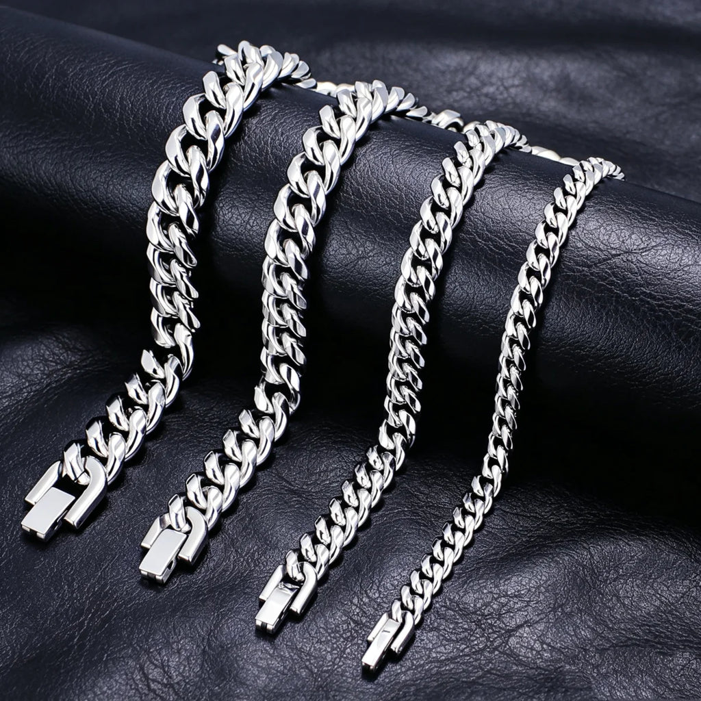 HNSP 316L Stainless Steel Cuban Link Chain Necklace For Men Minimalist Style Waterproof Jewelry Accessories Male Heavy Chains