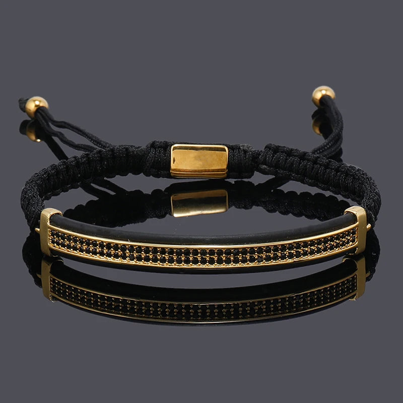Luxury Punk CZ Bar Braided Man Bracelets For Women Handmade Jewelry Gift