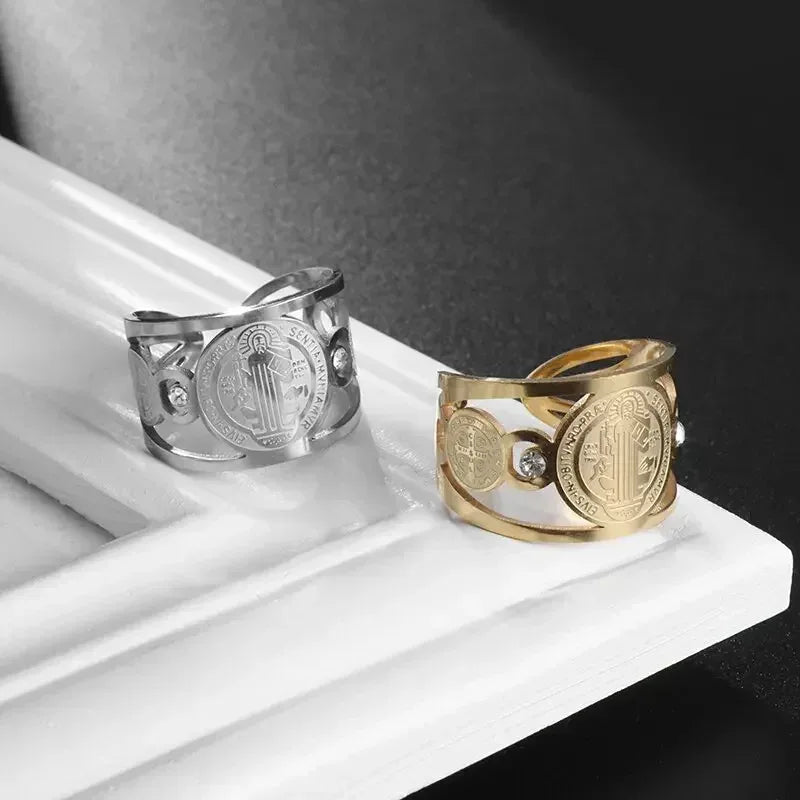 Stainless Steel Rings Signet Protection Amulet Seal of The Seven Archangels Solomon Kabbalah Chunky Stars Fashion Ring