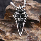 Punk Unique Viking Crow Skull Pendant For Men Vintage Stainless Steel Nordic Animal Necklace Biker Amulet Jewelry