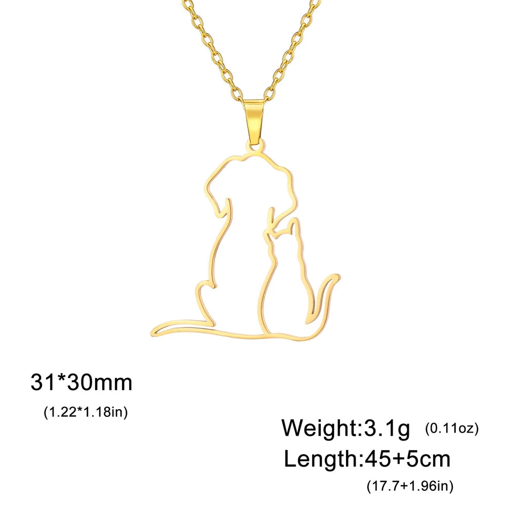 My Shape Hugging Puppy Kitten Necklace for Women Stainless Steel Pendant Chain Animal Cat Dog Jewelry Pets Lovers Gifts
