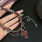 Star Cross Leather Pendant Necklace