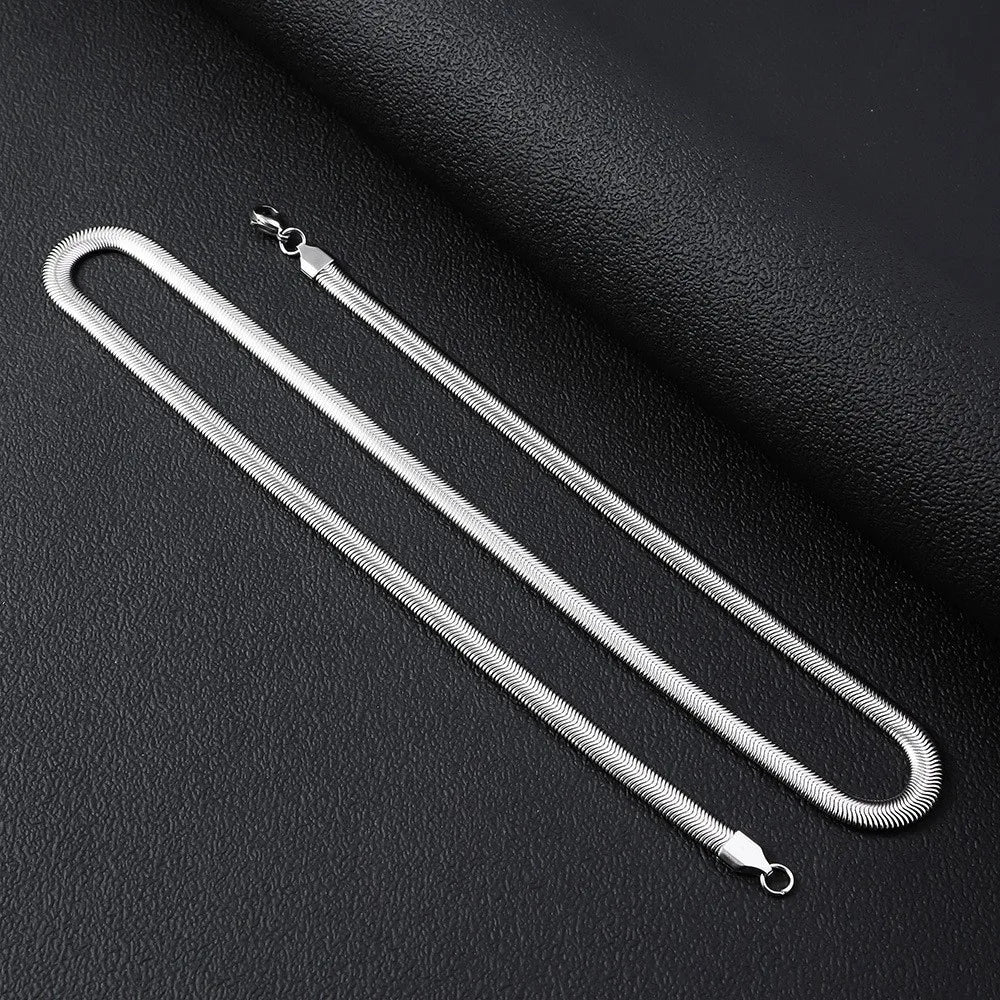 4mm Stainless Steel Flat Snake Chain Necklace Simple Silver Color Soft Chain Men Necklace Hip Hop Jewelry Trendy Accessories
