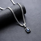 Blue Crystals Geometric Pendants Snake Bone Chain Titanium Steel Men Personality High-end Versatile Necklaces Fashion Jewelry