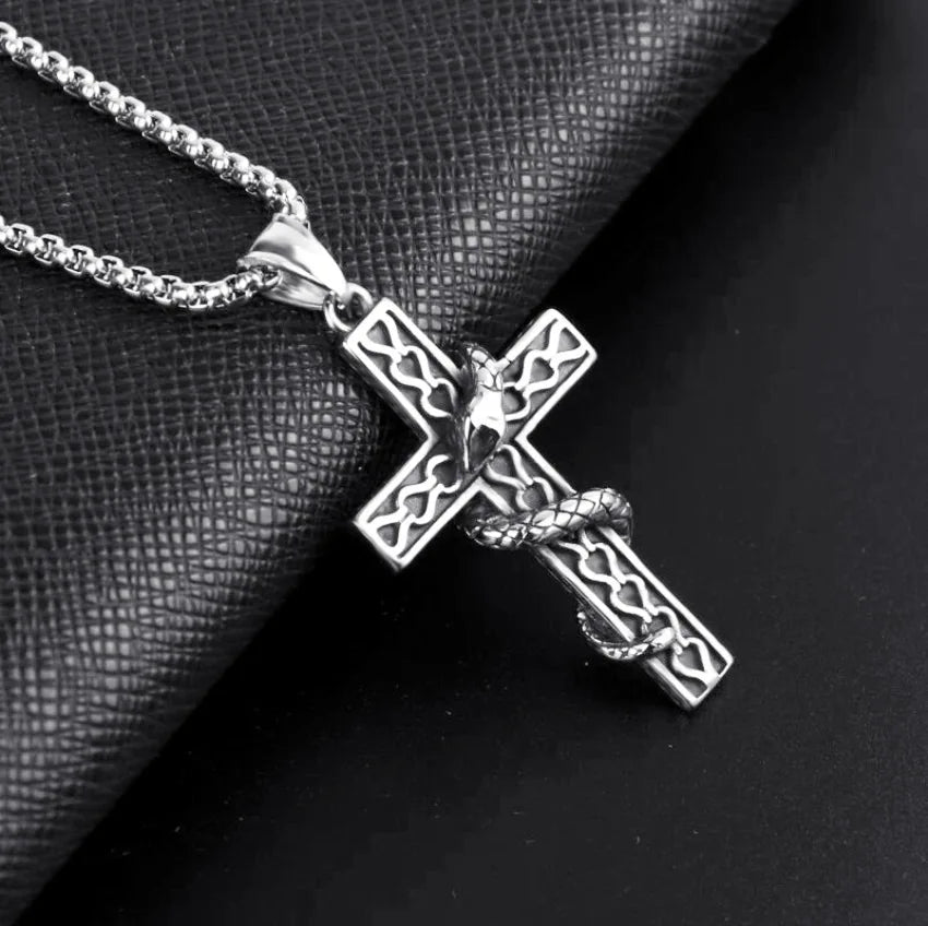 Cross Snake Steel Pendant European American Gothic