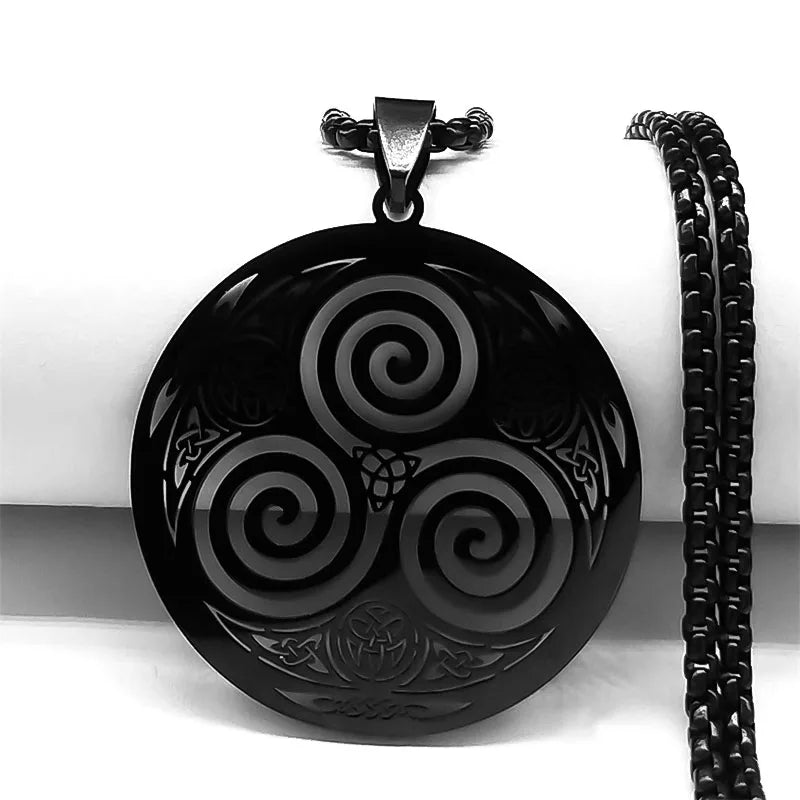 Viking Steel Pendant Vortex Triskele Irish Long