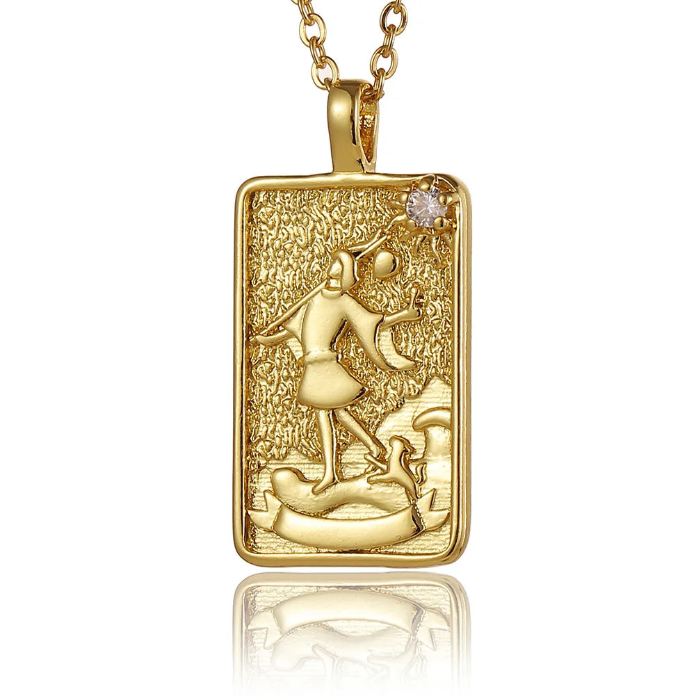 22 Style Classic Tarot Card Pendant Necklace Double Sided Zircon Tarot Necklace Major Arcana Empress Sun Star Sign