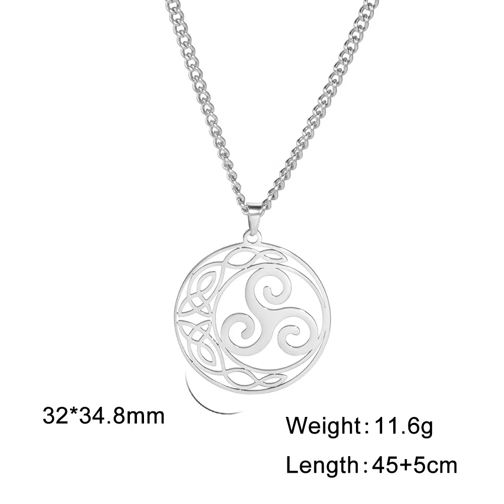 Celtic Triskele Crescent Moon Pendant Necklace — Stainless Steel