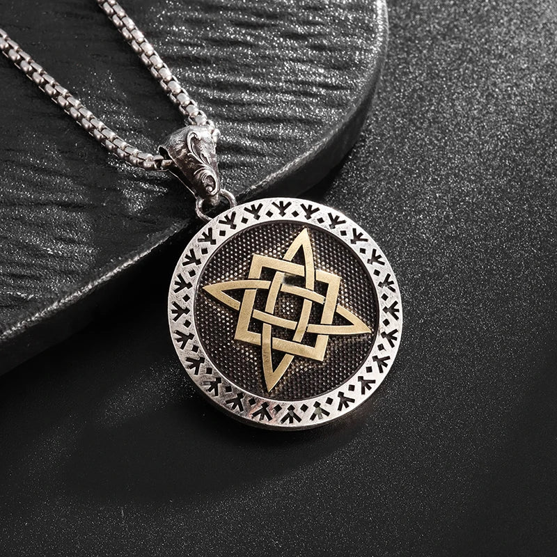 Retro Classic Celtic Knot Round Pendant Necklace for Men and Women Punk Hip-Hop Trend Amulet Jewelry
