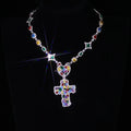 Cross Pendant Necklace Iced Out Multi-Color CZ