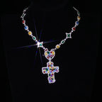 Cross Pendant Necklace Iced Out Colorful CZ