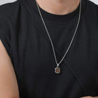 Trend Wood Square Necklace for Men,Brown Color Stainless Steel Rectangle Pendant Necklaces with Box Chain,50/55/60CM