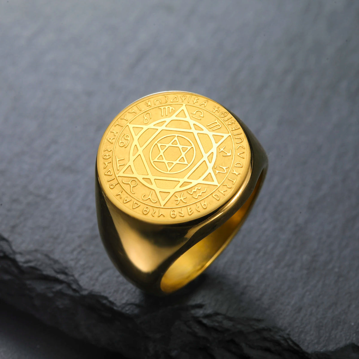 LIKGREAT Hexagram Zodiac Sign Ring for Men Women Star of David 12 Constellation Rings Stainless Steel Jewelry Amulet