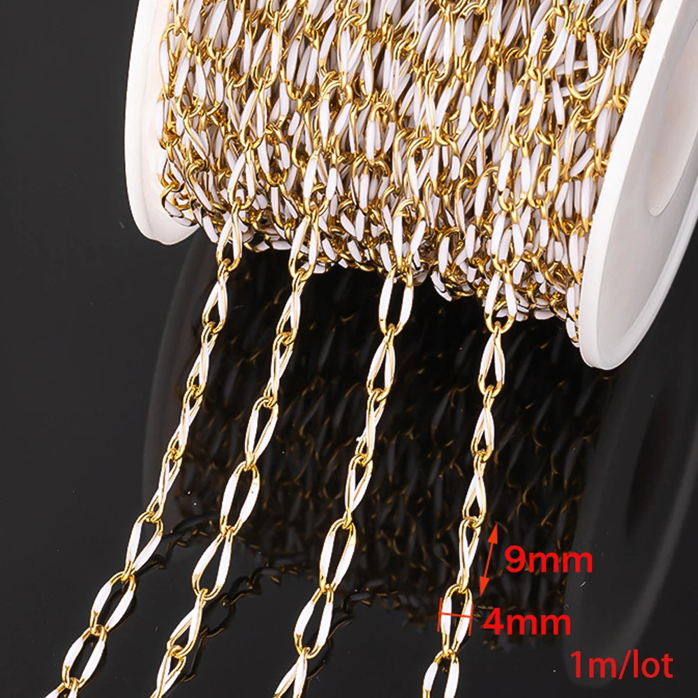 0.5m/1m Gold Plated Stainless Steel Black Enamel Paperclip Link Chain for DIY Punk Choker Necklace Jewelry Craft Making Decor