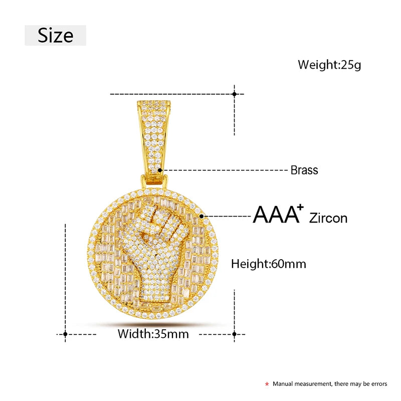 Trendy Round Zircon Copper Pendant Necklace for Men Fine Hip Hop Jewelry Pendant with Rope Chains