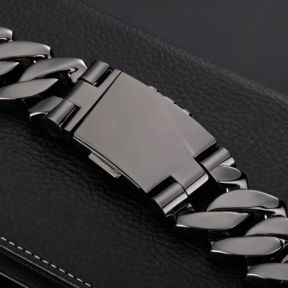 NUOYA Hip Hop Jewelry 36mm Brass CZ Ice Chain Thick Cuban Necklace Men's Pure Black Bracelet Premium Gift