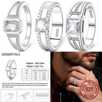 Men's Ring 925 Sterling Silver Couple Rings Square CZ Inlay Minimalist Daily Wear Jewelry Gift for Men Valentine's Day