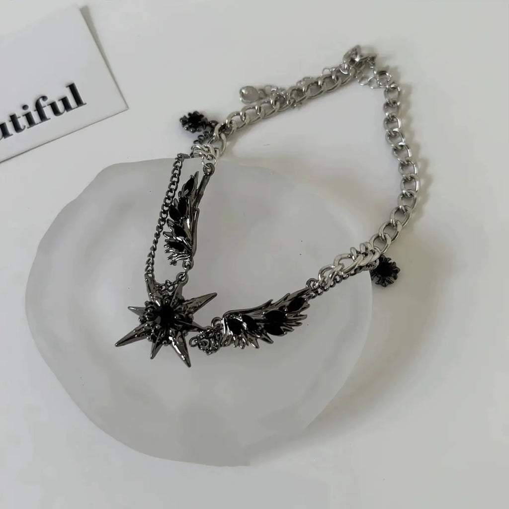 Demon Wings Black Heart Pendant — Silver