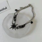 Demon Wings Black Heart Pendant — Silver