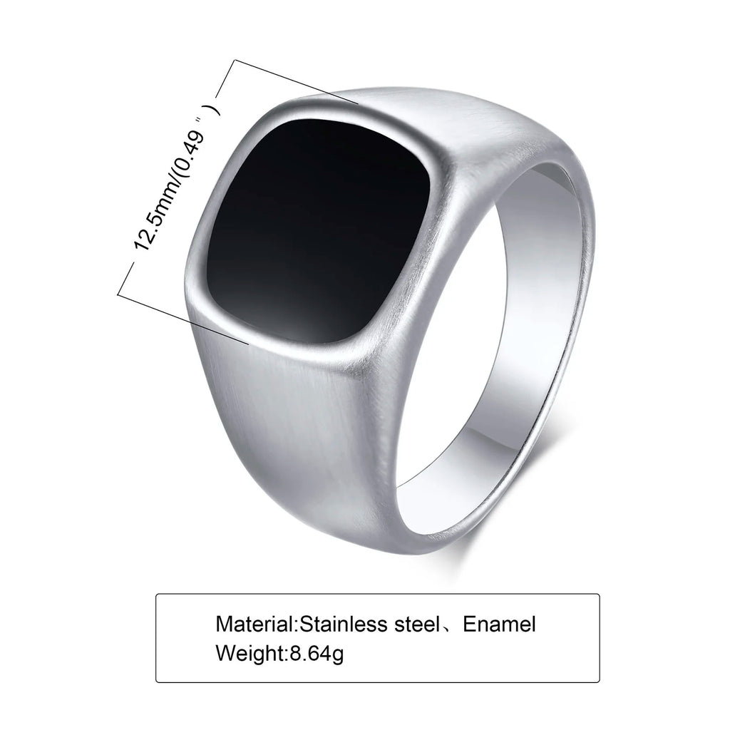 12.5mm Black Square Signet Ring — Stainless Steel