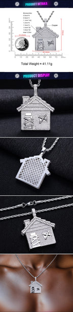 Iced Out House Pendant — 14K Gold