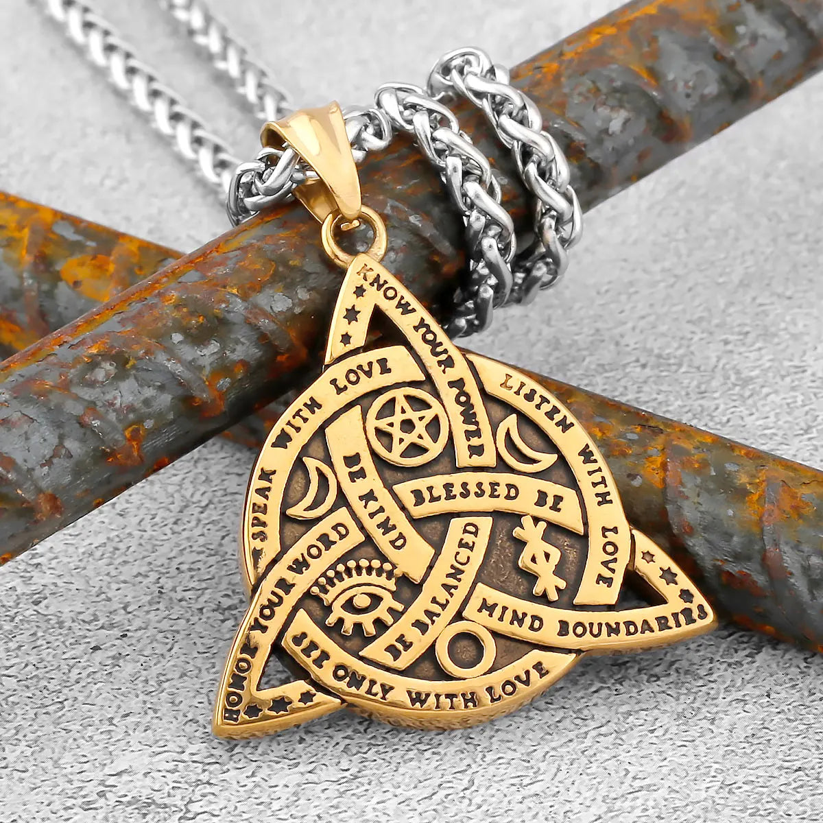Viking Witch Celtic Knot Pendant Necklace Rune Stainless Steel Men Chain Odin Gothic Necklace Protection Amulet Jewelry