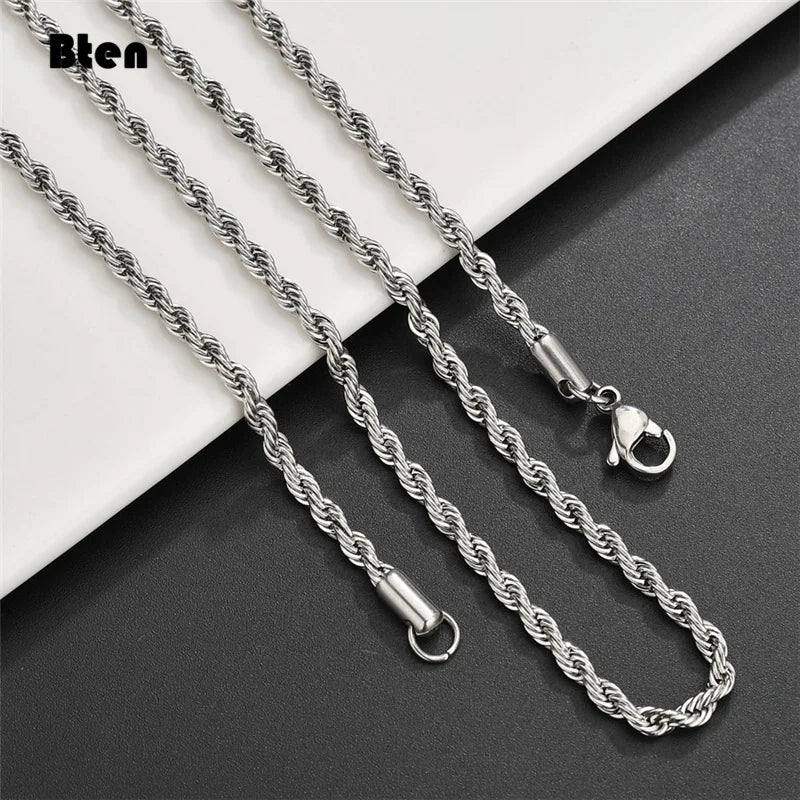 BTEN 2020 Classic Rope Chain Men Necklace Width 2/3/4/5 MM Stainless Steel Figaro Cuban Chain Necklace For Men Women Jewelry