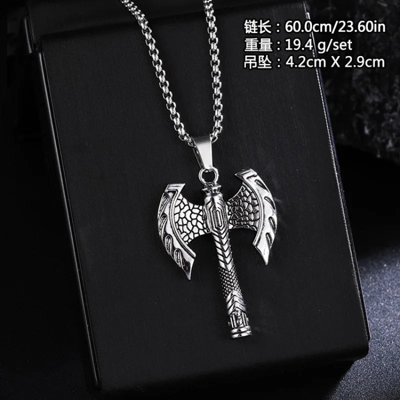 Vintage Viking Axe New In Necklace Crow Wolf Viking Pendant Necklace Medieval Mythology Jewelry For Men Gifts