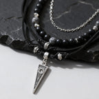 Multi-Layer Leather Pendant Necklace — Black