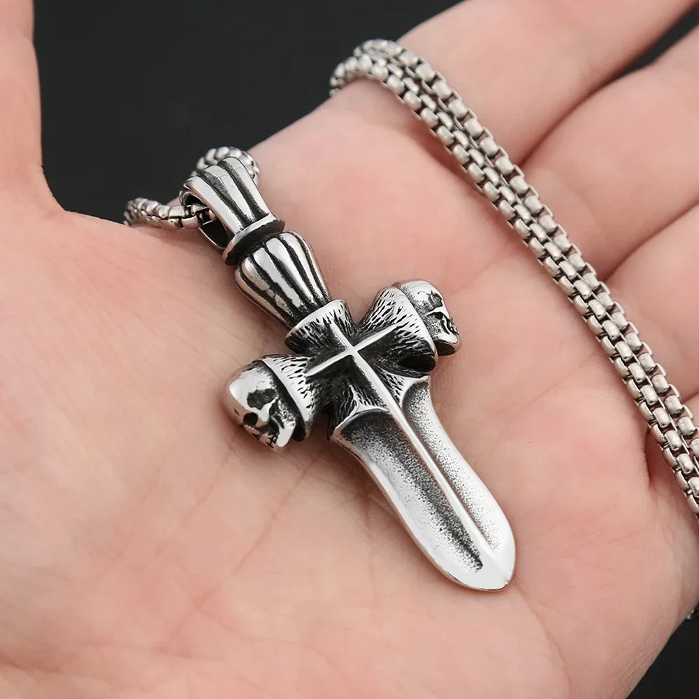 Skull Sword Steel Pendant Punk 316L Rider