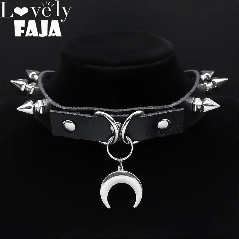 Moon Crescent Black Pendant Necklace — Stainless Steel