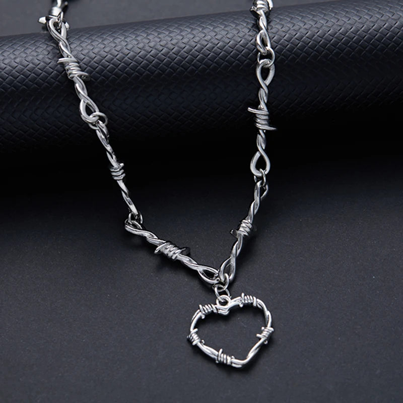 Barbed Wire Iron Heart Choker — Stainless Steel