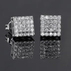 Silver Iced Out Square Stud Earrings CZ