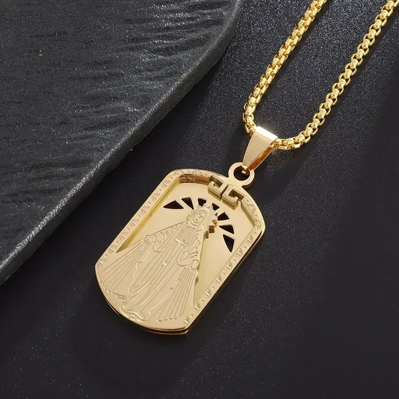 Virgin Mary Medal Iced Pendant Necklace